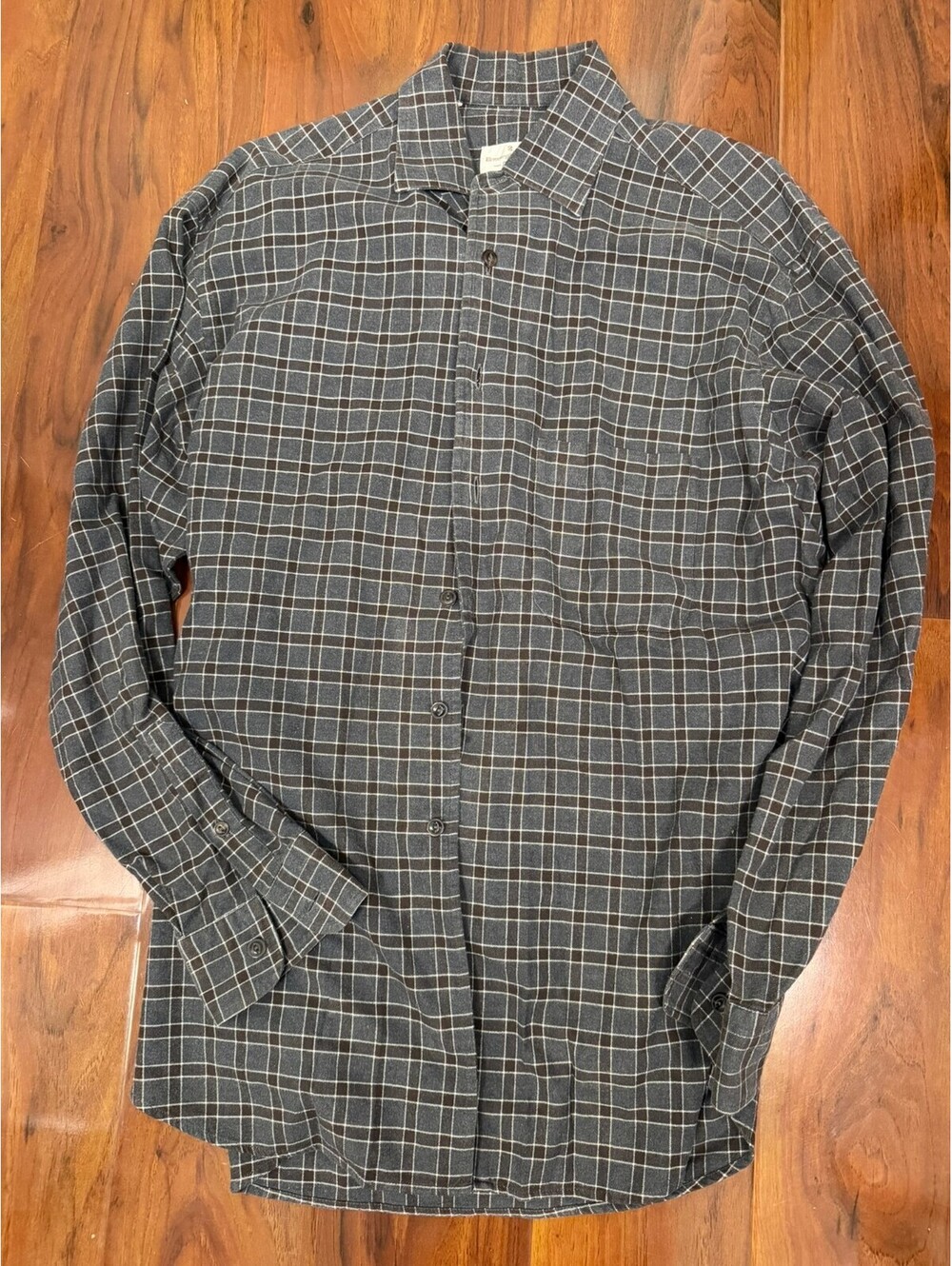 Ermenegildo Zegna Soft Flannel Shirt Mens Black Grey LS Spain Button Down XL